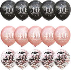 Black Rose Gold Happy 40Th Birthday Balloons, 15 Pieces 40Th Birthday Decoration