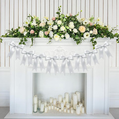 2 Strings of 16PCS White Bow Garlands Banner Decoration,Pre-Strung Satin Ribbon
