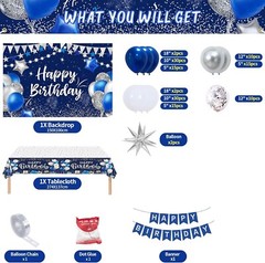 149PCS Blue Silver Birthday Party Decorations,Backdrop, Balloon Arch/Garland Kit