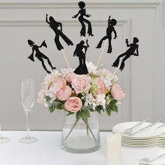 12 PCS Black Glitter 70S Disco Centerpiece Sticks Disco Dancing Table Flower Cen
