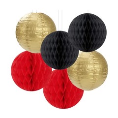 14 PCS Red Black Gold Party Decor Streamer Lantern Paper Fan Tissue Pom Pom