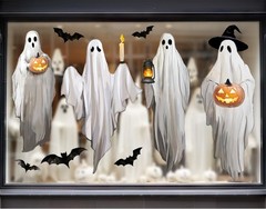 JarThenaAMCS Extra Large Halloween Ghost Window 13.8 x 35.4 inch, Multicolor