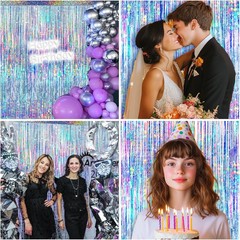 4 Packs Silver Foil Fringe Curtain, Silver Glitter Metallic Tinsel Backdrop