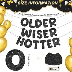 Set of 3 Glitter Birthday Banners, Funny ‘Older Wiser Hotter’ Party Decor