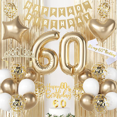 60Th Birthday Decorations for Women, Champagne Gold Happy 60Th Birthday Decorati