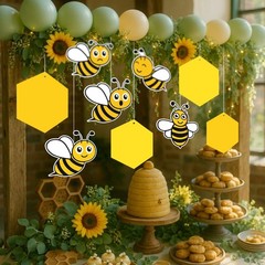 30 PCS Bee Baby Shower Party Decorations Spelling Birthday Swirls Streamers