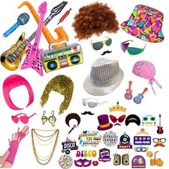 50 Pcs Rock Star Photo Booth Props Set – Sunglasses, Hats, Wigs & Inflatable Fun