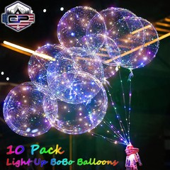 10 Pack LED Light Up BoBo Balloons 20″ Party Birthday Transparent Bubble Balloon