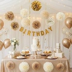12 PCS Gold Gradient Tissue Paper Pom Poms Wedding Birthday Hanging Deco