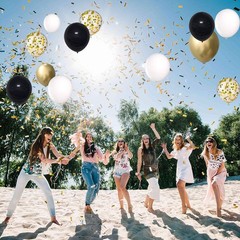 Black and Gold Confetti Balloons, 50 Pack 12inch White Latex Party Balloon Se…