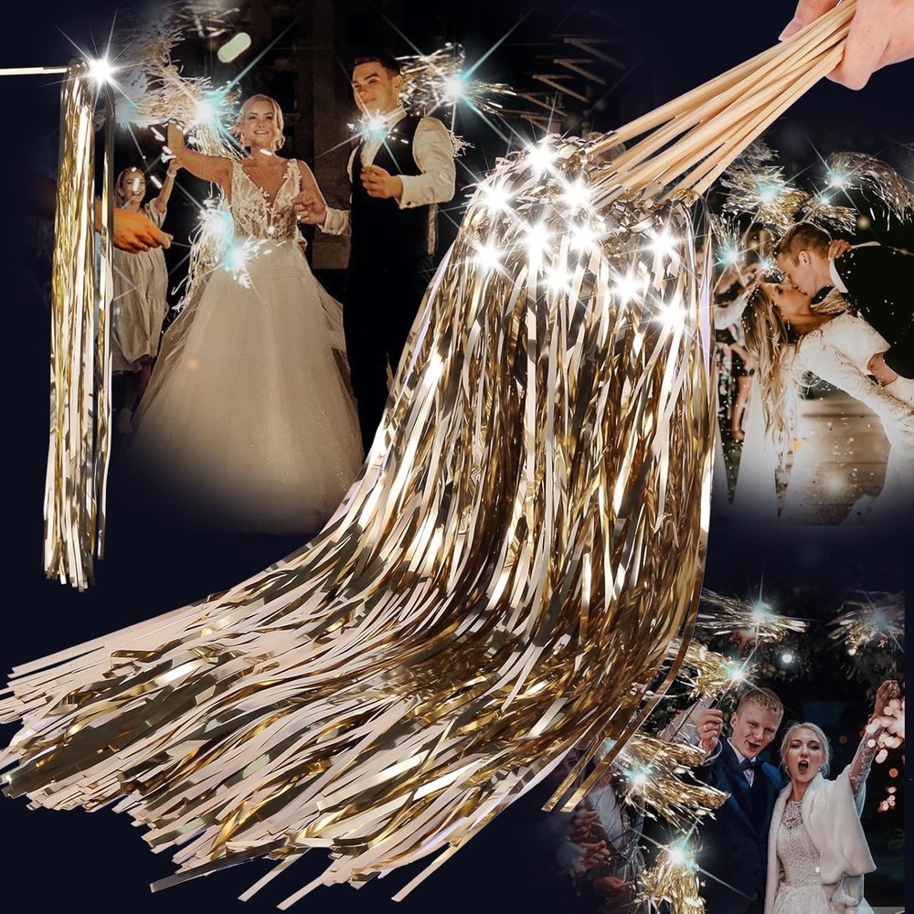 LED Wedding Wands 24 Pack Light Up Tinsel Streamers Party Send Off Favors Glow