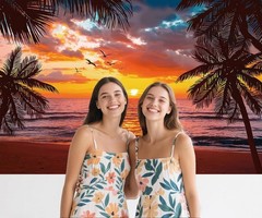 Beach Sunset Glow Backdrop Seaside Coconut Palm Trees Wall Banner Hawaii Beach