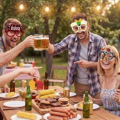 36 Pcs BBQ Party Decorations Eyeglasses Barbecue Themed Paper Glasses Decor B…