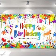 Mocsicka Paint Birthday Banner Kids Art Graffiti 70.8 x 43.3 Inch, Muti
