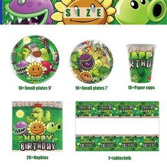 Plants vs Zombies Party Supplies Set Plates Cups Tablecloth Napkins Theme Party