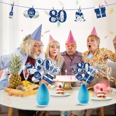 24Pcs 80th Birthday Decorations Table Topper for Men, Blue Silver 80 Year Old…