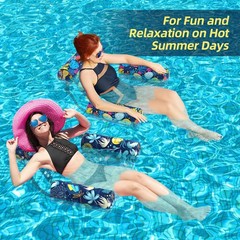 Pool Floats Adult, 2 Packs Fabric Inflatable Hammock Pool Lounge Chairs, Blow…