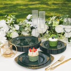 125PCS Green and Gold Plastic Plates – Fancy Green Disposable Plates – Vintag…