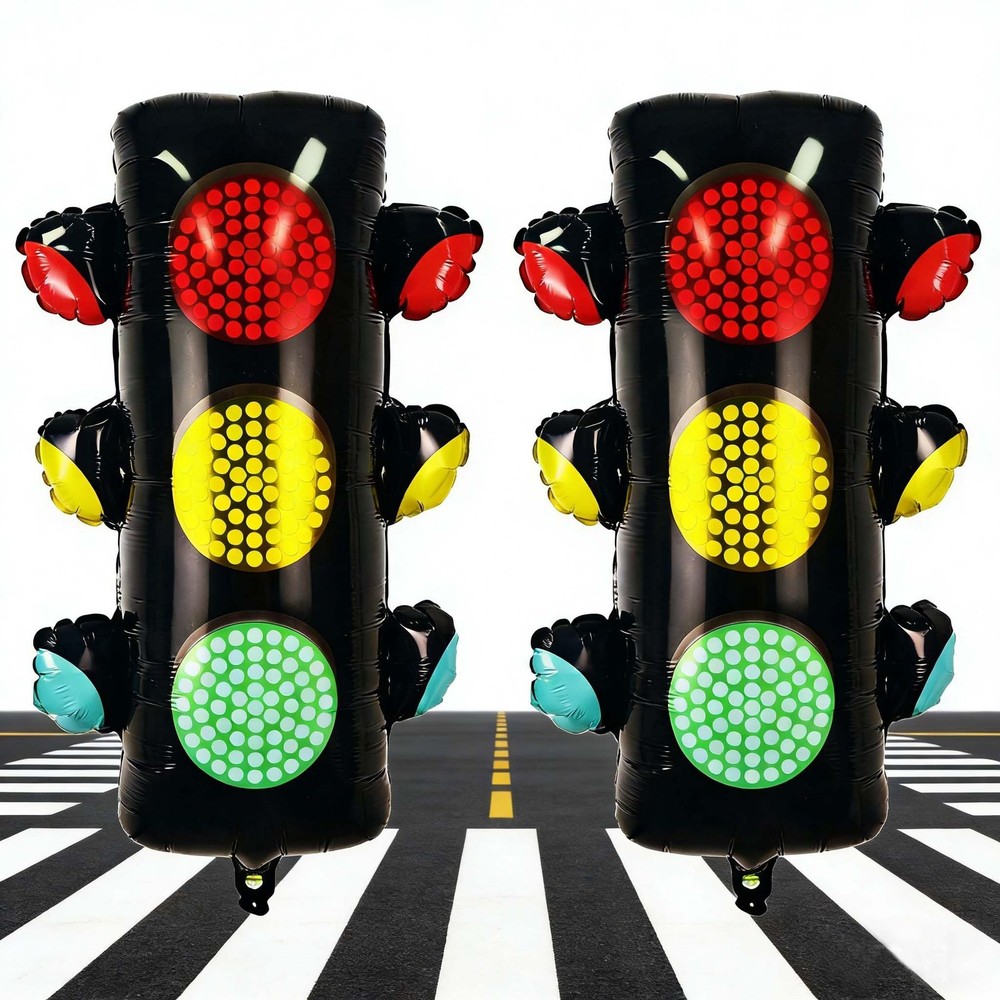 2PCS Traffic Light Balloon Red Green Lights Foil Balloon For Kids Race Car Th…