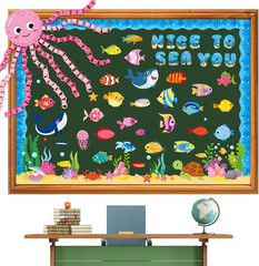 104 Pcs Ocean Theme Bulletin Board Decorations, DIY Sea Animals Octopus Fish Pap