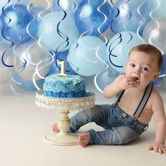 48 PCS Blue Hanging Swirl Party Decorations Ombre Felt Ceiling Streamers