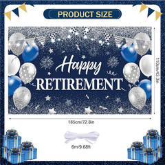 Blue Silver Happy Retirement Banner Large Retirement Party Banner Backdrop for I