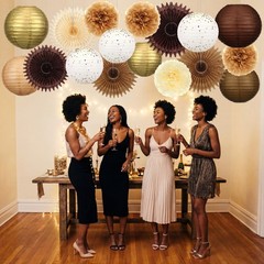 14 PCS Exhale Party Brown Decorations Theme Set Paper Honeycomb Lantern Fan