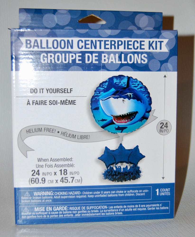 NIB Blue Shark Balloon Centerpiece Kit for Party Helium-Free 24in X 18in