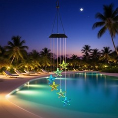 Solar Starfish Wind Chimes with Colorful LED Lights for Patio and Garden Decor
