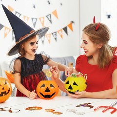 🎃 2 Halloween Pumpkin Bucket Halloween Candy Orange+ Yellow