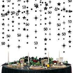Black 50th Birthday Decorations Number 50 Circle Dot Twinkle Star