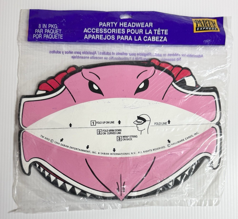 VTG Party Express PINK & RED Power Ranger Headwear Set Of 8 Visor NOS