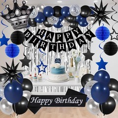 Blue and Black Birthday Decorations for Men Boys Women, 78PCS Blue and Silver…