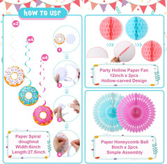 19 Pcs Donut Birthday Party Decorations Lanterns Hanging Donut Theme Decor Paper