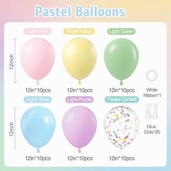 60pcs Balloons 12inch, Colorful Rainbow Light Pink Green Blue Purple Pastel