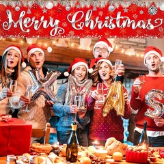 Red Merry Christmas Large Banner Decorations, Xmas Outdoor Indoor Decorations…