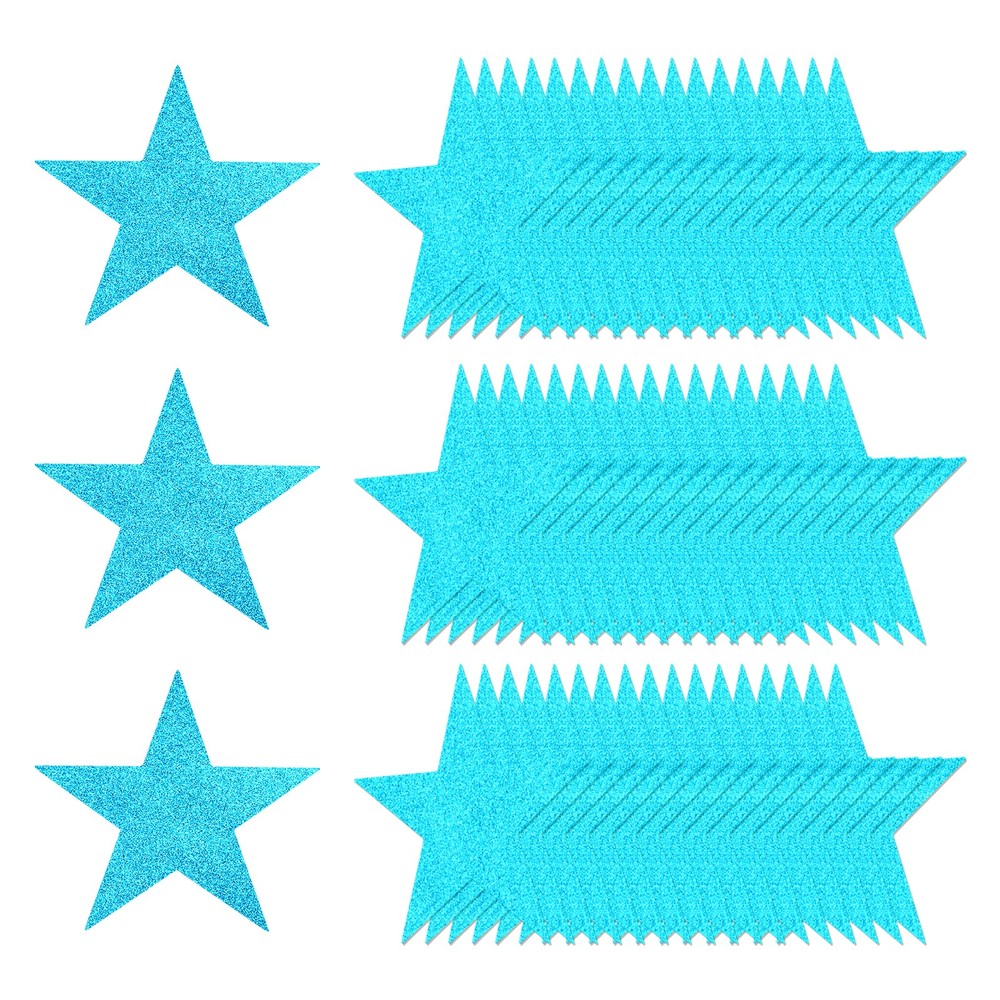 80 Pcs 6 Inch Double Printed Glitter Star Cutouts, Lake Blue