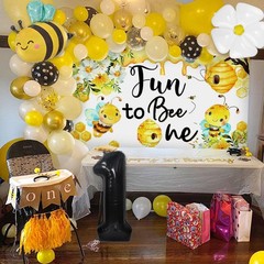 Fun to Bee One Backdrop First Bee Day Birthday Party Decorations Happy 1st Be…
