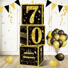 Eiurteao 3pcs Black Gold 70th Birthday Decorations Boxes for Men Women | Happ…