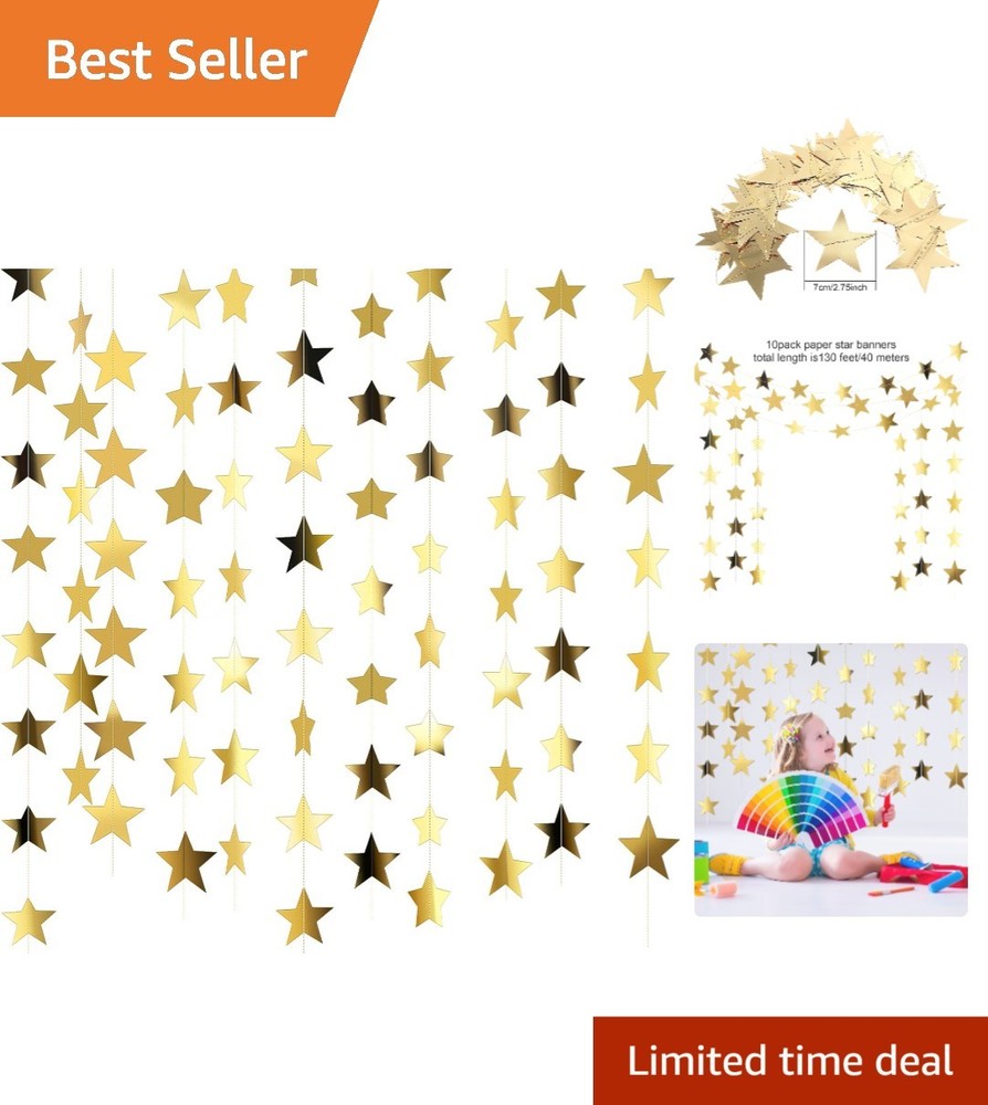 130 Feet Gold Star Garland – Stunning Hanging Decoration for Weddings & Parties