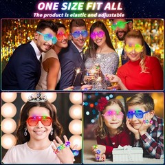 100 Pcs LED Light Up Party Favors Bulk Glow in the Dark Glasses Rings 10 Colo…