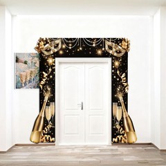 3PCS Masquerade Party Door Decorations Porch Banner Retro Gold Black Mask Car…