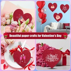 180 PCS 4 Inch Red Glitter Heart Cutouts Paper Valentine Die Cut Crafts