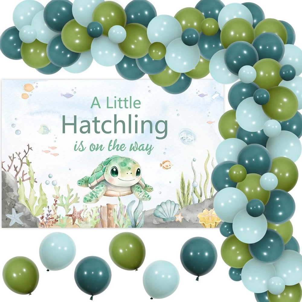 Sea Turtle Baby Shower Decoration Boy, A Little Hatchling is on The Way Backd…