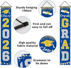 Graduation Decorations 2026, Blue and Gold Door Porch Signs, Graduation Banner C