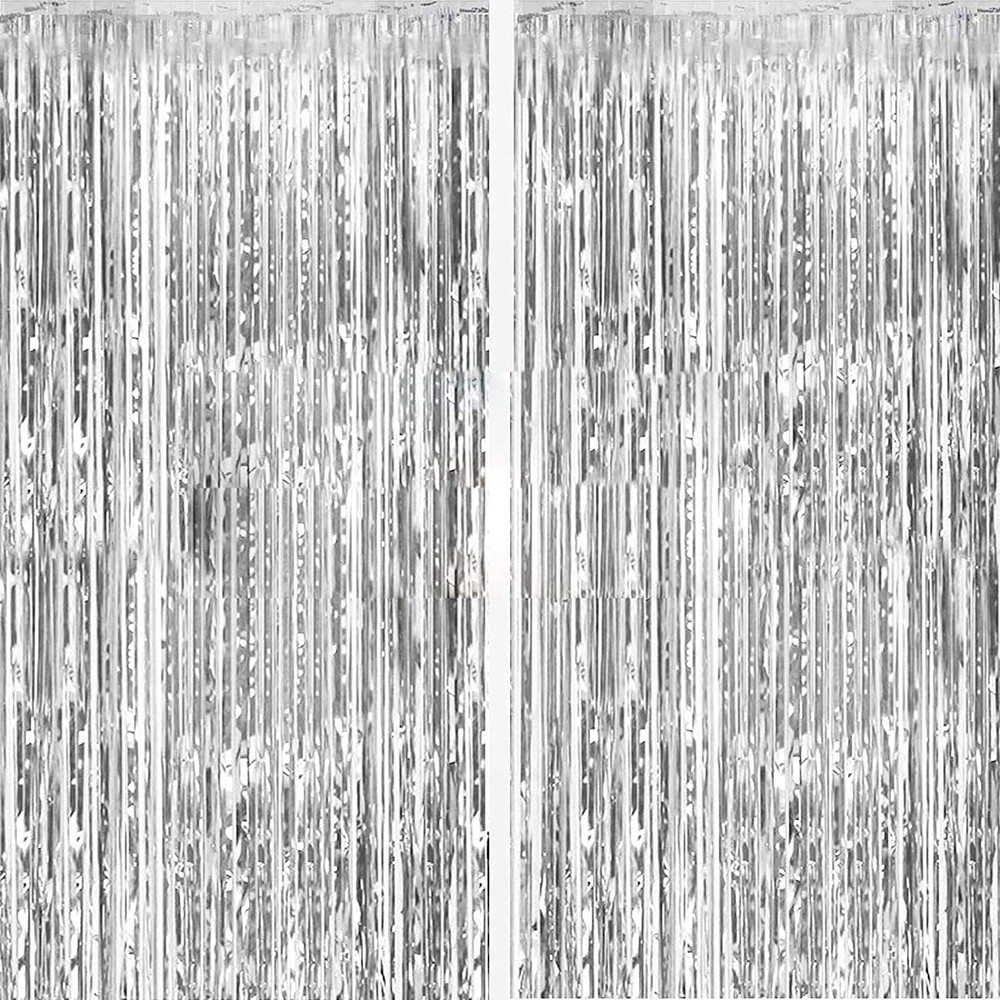 2 Pack Silver Foil Curtain Party Streamers Metallic Tinsel Foil Fringe Photo
