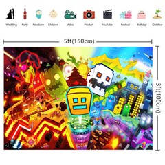 Geometry Dash Party Supplies Backdrop Banner Poster Vinyl 5x3ft Birthday Gift