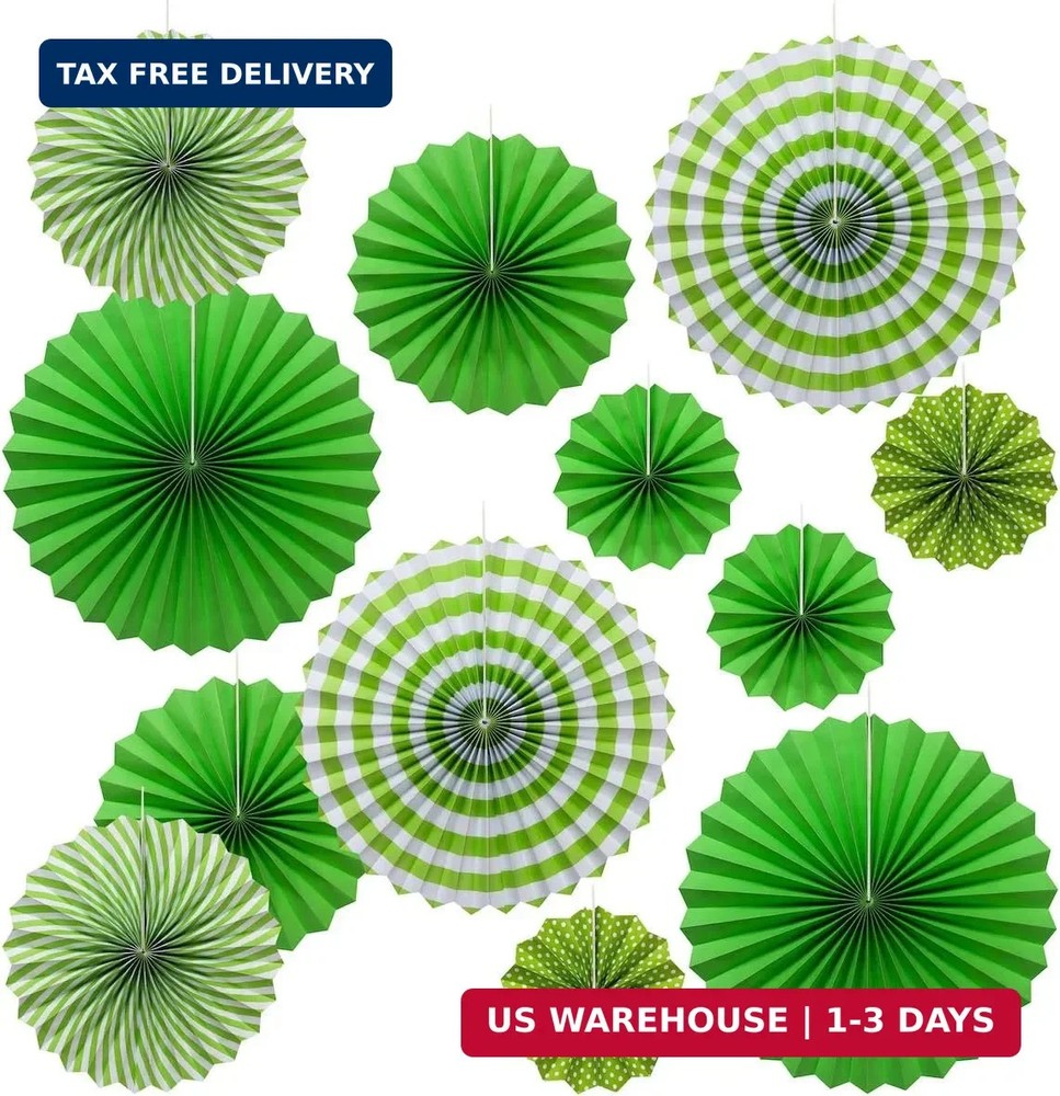 ONUPGO Paper Hanging Ornament – 12PCS Green Fiesta Paper Fans, Vibrant Colors fo