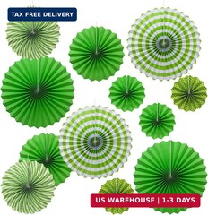 ONUPGO Paper Hanging Ornament – 12PCS Green Fiesta Paper Fans, Vibrant Colors fo