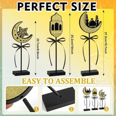 3 Pieces Ramadan Decorations Eid Mubarak Table Decor Wooden Shiny